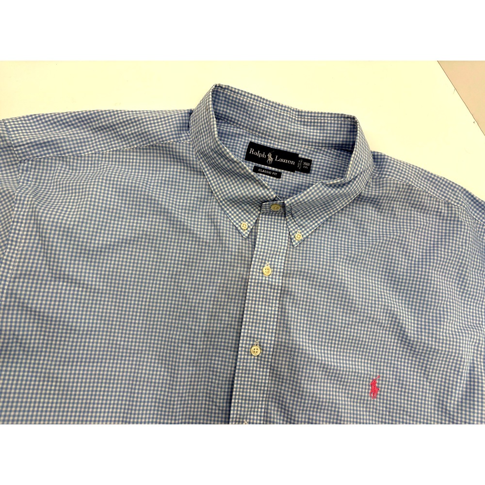 Ralph Lauren VTG Mens 3XB BIG Blue Gingham Check Oxford Button Down Classic Fit